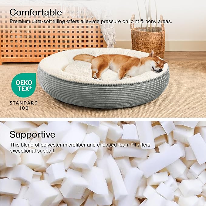 Love's cabin Round Donut Cat and Dog Cushion Bed, 36in Pet Bed for Cats or Small Dogs, Anti-Slip Water-Resistant Bottom, Super Soft Durable Fabric Pet beds, Washable Cat Dog Bed Stripe Grey