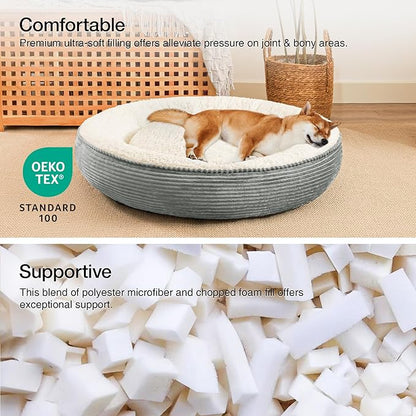 Love's cabin Round Donut Cat and Dog Cushion Bed, 36in Pet Bed for Cats or Small Dogs, Anti-Slip Water-Resistant Bottom, Super Soft Durable Fabric Pet beds, Washable Cat Dog Bed Stripe Grey