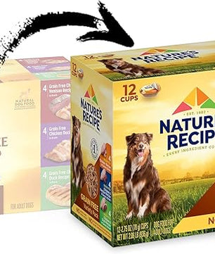 Nature’s Recipe Grain Free Chicken Recipe, Chicken & Venison Recipe and Chicken & Duck Recipe in Savory Broth Variety Pack Wet Dog Food, 12-2.75 oz. Cups, 2 Count
