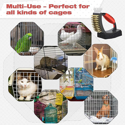 QBLEEV Bird Cage Cleaner, Stainless Steel Triangle Brush Set, Multi-Function Copper Bristle, Lightweight & Durable, Includes Cleaning Brush, Red