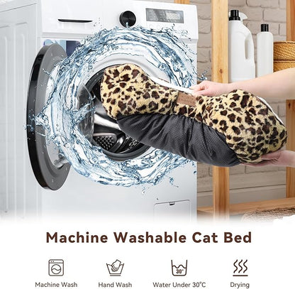 Rectangle Cat Dog Bed for Large Medium Small Pets Indoor Outdoor Machine Washable Sleeping Sofa Non-Slip Bottom Soft Puppy Bed Durable Orthopedic Calming Pet Cuddler (Small, Leopard)