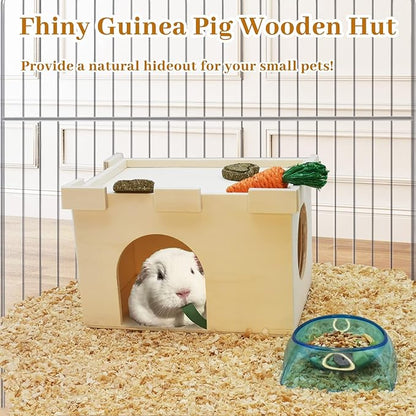 Fhiny Guinea Pig Castle, Chinchilla Hut with Window Ventilated Guinea Pig House Wood Small Animal Hideout Hamster Habitat Decor for Hamster Hedgehog Squirrel Sugar Glider