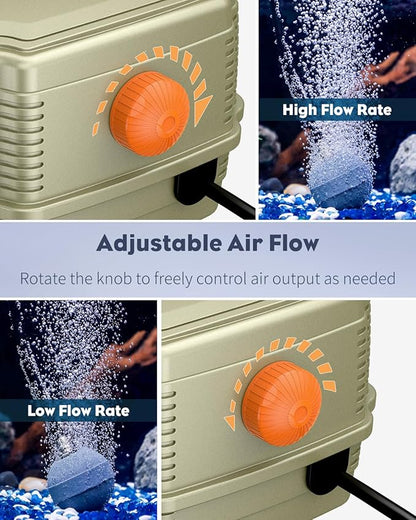Pawfly Aquarium Air Pump 254 GPH Dual Outlets Fish Tank Air Pump for Tanks up to 300 Gallons Adjustable Quiet Oxygen Pump Fish Tank Aerator with Airline Tubing and Check Valves