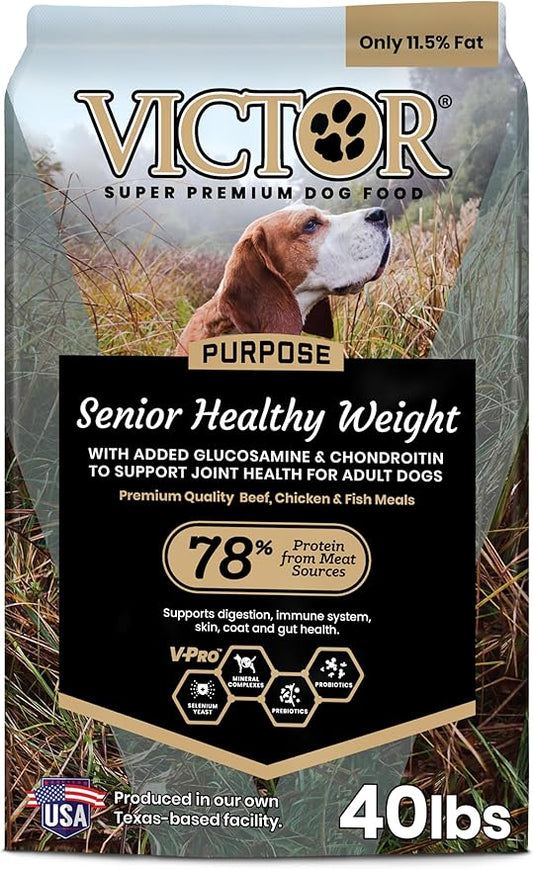 VICTOR Super Premium Dog Food – Purpose – Senior Healthy Weight Management – Dry Dog Food for Adult Dogs – Gluten Free with Glucosamine and Chondroitin, for Hip and Joint Health, 40lbs