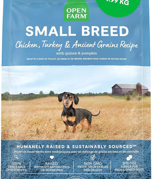 Open Farm, Ancient Grains Dry Dog Food For Small Breeds, Protein-Rich & Nutrient Dense, 90% Animal Protein With Non-GMO Fruits, Veggies and Superfoods, Chicken & Turkey Recipe For Small Dogs, 11lb Bag