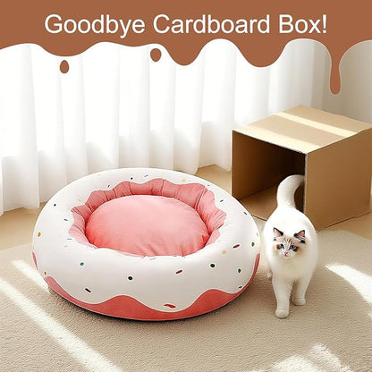 Cute Cat Beds Kitten Beds, Soft Small Dog Beds, Washable Pet Beds for Puppy and Kitty, Funny Donuts Shape, 24 Inch