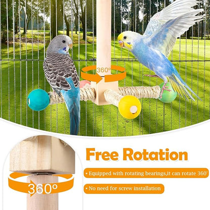 Rotating Bird Perches Toy, Interactive Spinning Parrot Parakeet Toys, Wooden Exercise Stand Bird Cage Accessories for Budgies,Cockatiels,Small Birds