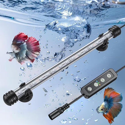 Pawfly 3 W Aquarium LED Light 11 Inch Underwater Fish Tank Light with Timer Auto On/Off Fish Tank Background Lights with 8 Lighting Modes Submersible Multi-Colored Tube Lights for Decoration