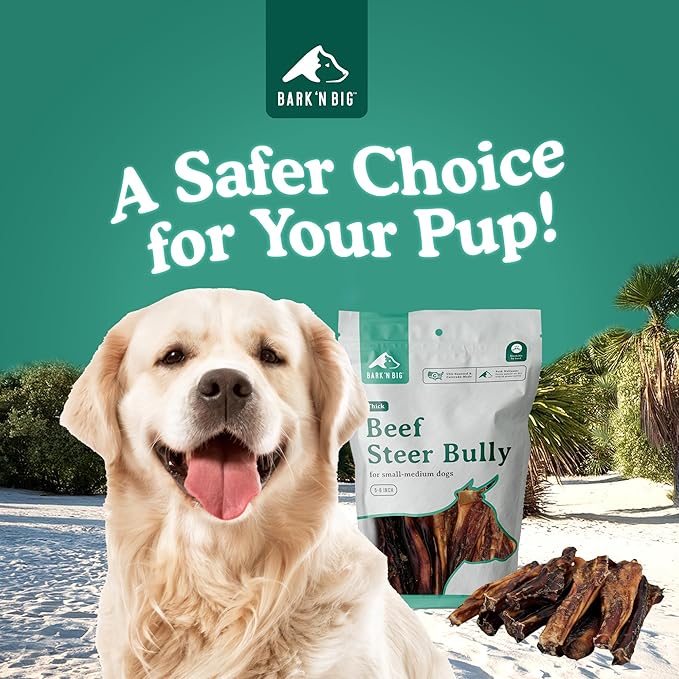 BARK'N BIG Thick Steer Sticks for Dogs - Chew Stick for Dogs, Odor Free Pizzle Sticks, Bully Chews Made in USA & Sourced in The USA - 5-6 Inch - 12 Ct