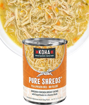KOHA Pure Shreds Chicken Entrée for Dogs, 12.5oz Cans (Pack of 12)