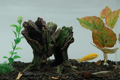 AQUA KT Aquarium Landscape Tree Stump Trunk Hollow Betta Cichlid Cave Rocks for Fish Hiding Tank Decoration Decorations