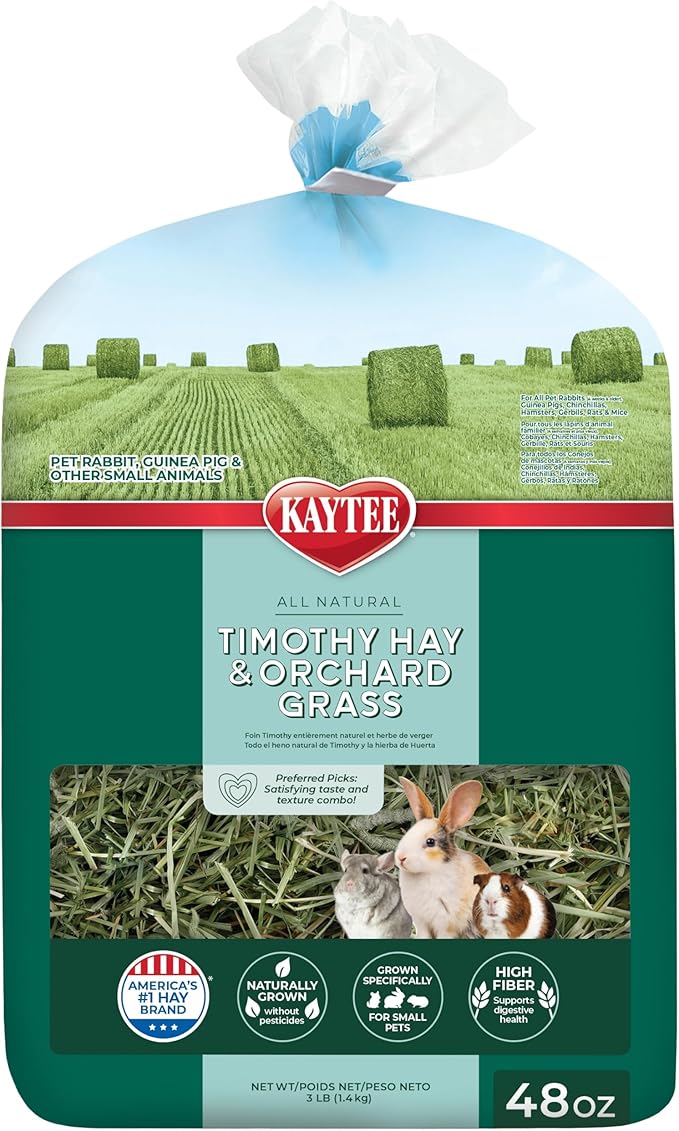 Kaytee Timothy Hay & Orchard Grass for Guinea Pigs, Rabbits & Other Small Animals, 48 oz