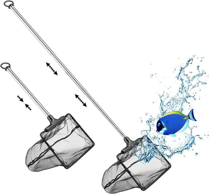 Aquarium Net with Extendable Stainless Steel Long Handle, Fine Mesh for Fish Tank