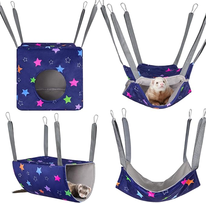 Glittme Ferret Hammock 4 Pack Ferrets Cage Accessories Washable Rat Hammock on Ferrets Cage Soft Guinea Pig hammocks for Rat, Sugar Glider, Squirrel, Guinea Pig