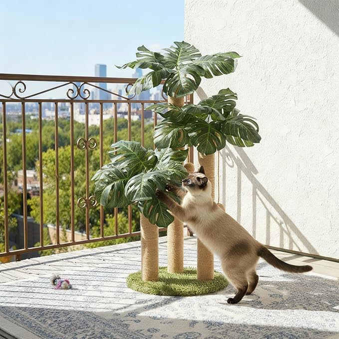 31.5Inch Cat Scratching Post,Cat Scratcher Tree with 3 Scratching Poles & 2 Interactive Dangling Balls,Cats Scratching Posts for Indoor Kitten & Adult Cats