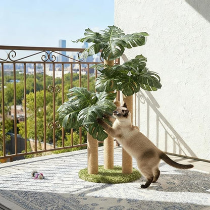 31.5Inch Cat Scratching Post,Cat Scratcher Tree with 3 Scratching Poles & 2 Interactive Dangling Balls,Cats Scratching Posts for Indoor Kitten & Adult Cats