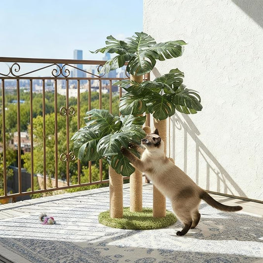 31.5Inch Cat Scratching Post,Cat Scratcher Tree with 3 Scratching Poles & 2 Interactive Dangling Balls,Cats Scratching Posts for Indoor Kitten & Adult Cats