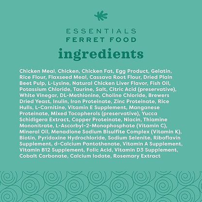 Oxbow Animal Health Oxbow Essentials Ferret Food, Vitamin & Mineral Rich Formula for Ferret, High Protein Food & High Fat, Small Animal Pet Products, Made in USA, 4 lb Bag