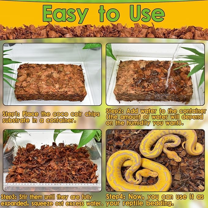 Halatool 2Pack Snake Bedding Natural Coconut Chips Substrate 2.2LB Coconut Husk for Reptiles Tank Terrarium Substrate for Ball Python Frog Gecko Hermit Crab Tortoise