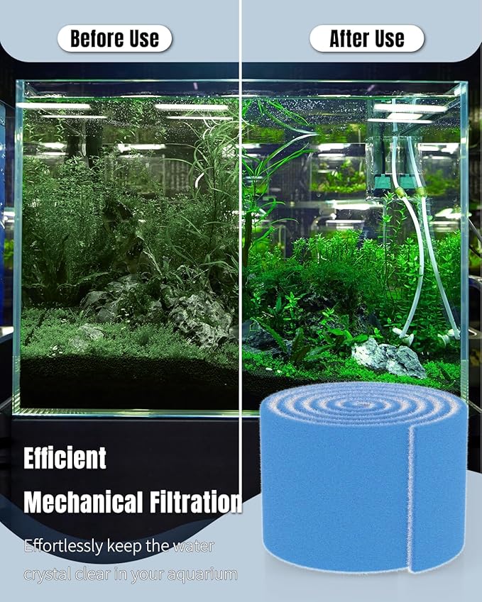 Pawfly Aquarium Filter Floss Roll, 79 x 12 x 1.2 Inch Cuttable Aquarium Filter Pad, Blue and White Aquarium Filter Media Roll for Freshwater Saltwater Fish Tanks & Small Ponds