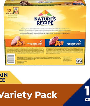 Nature's Recipe Grain Free Chicken and Beef Recipes Variety Pack Wet Dog Food, 13oz. Cans