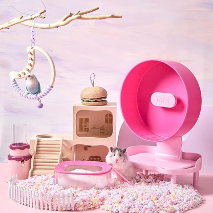 Quiet Hamster Wheel 10.2 Inch Dual-Bearings Silent Small Animals Running Exercise Wheel Height Adjustable for Syrian Hamsters, Gerbils, Rats, or Other Small Pets, Raspberry Pink