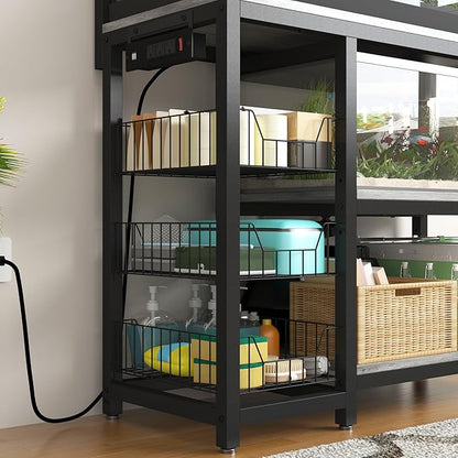 55-70 Gallon Fish Tank Stand,Heavy Duty Metal Large Aquarium Stand with Power Outlets,3 Baskets,2 Storage Shelf, 5-Tier Tank Stand Suitable for Fish Tank,Reptile Tank, Turtle Tank