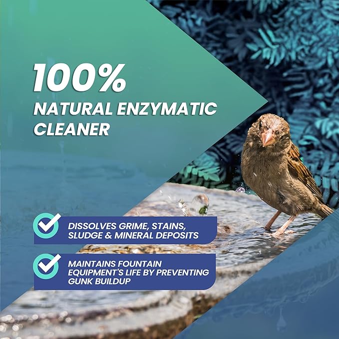 16oz Water Fountain Cleaner - Cleans 80 Gallons of Water, Bird Bath Cleaner Safe for Birds and Wildlife, Ideal for Indoor & Outdoor Use - Prevents Dirt Build-Up and Clog, Safe for Stone, Metal & More