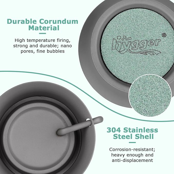 hygger Aquarium Air Stone, Fish Tank Bubbler Aerator with Stainless Steel Base, Oxygen Diffuser for Nano Air Pumps Hydroponics Small Ponds and Fish Tanks