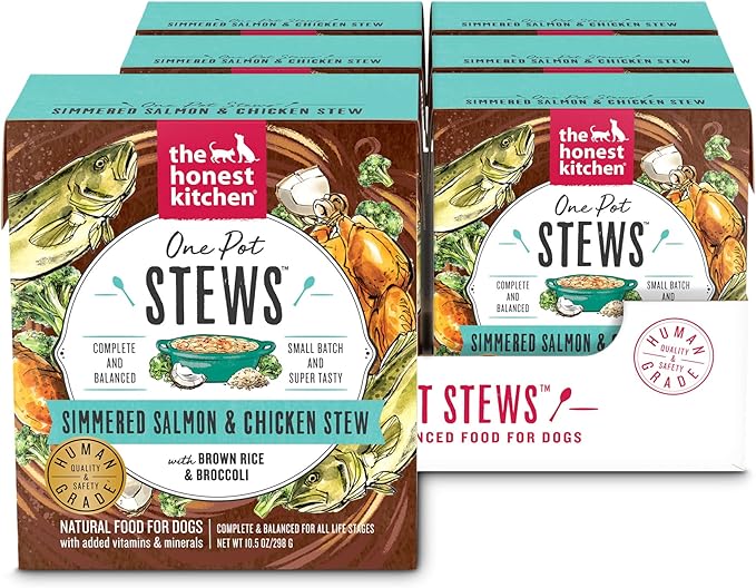 The Honest Kitchen One Pot Stews: Simmered Salmon & Chicken Stew with Brown Rice & Broccoli Wet Dog Food, 10.5 oz x6