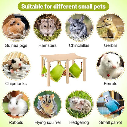 Guinea Pigs Hammock with Natural Wooden Stand- Large Hanging Hammock Bed for Piggies Chinchilla Hamster Bunny Ferrets Hiding Sleeping
