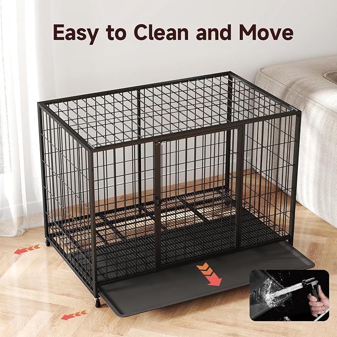 48 inch Metal Wire Dog Crate for Large Dogs with Tray, Double Door, Puppy Dog Playpen for Yard Indoor Outdoor Use,XL Dog Cage Kennel