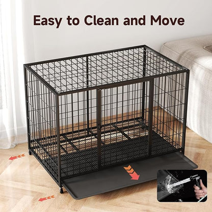 48 inch Metal Wire Dog Crate for Large Dogs with Tray, Double Door, Puppy Dog Playpen for Yard Indoor Outdoor Use,XL Dog Cage Kennel