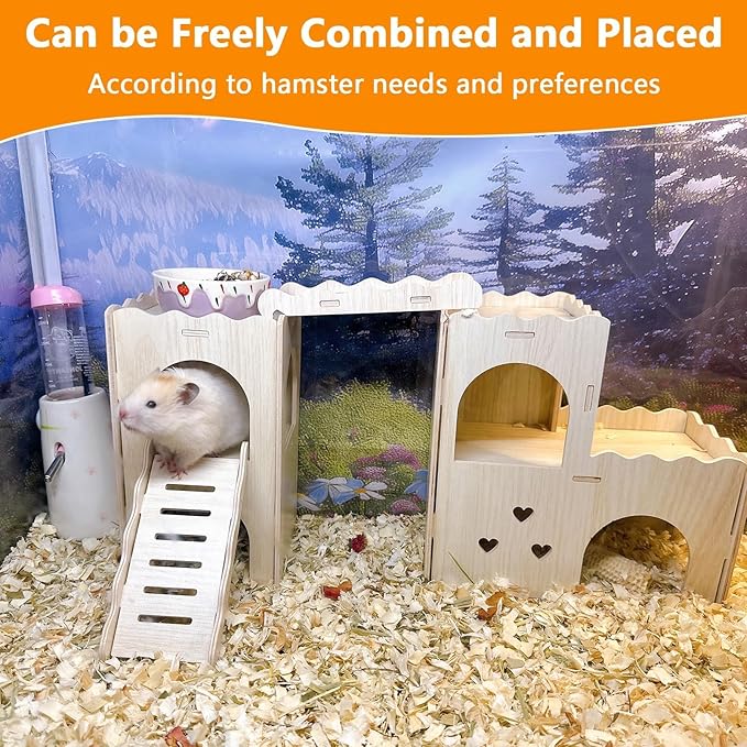 Hamster Hideout House Multi Chamber Rat Hide Hut Castle Large Climbing Playground Exploring Labyrinth Tunnel Toy for Syrian Dwarf Gerbils Hamsters Mice (Pattern A)