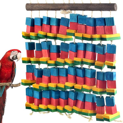 Extra Large Bird Toys, 21.6inch XL Macaw African Grey Parrot Chewing Toys, Natural Wooden Block Knots Tearing Toy Parrot Cage Accessories for Big Birds