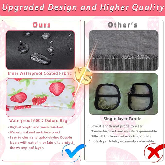 DZWLKJ Guinea Pig Hay Feeder, 2 Pack, 11 x 9 x 1 Inches, Rabbit Hay Feeder Bag, Stainless Steel, 600D Oxford, Watermelon and Strawberry