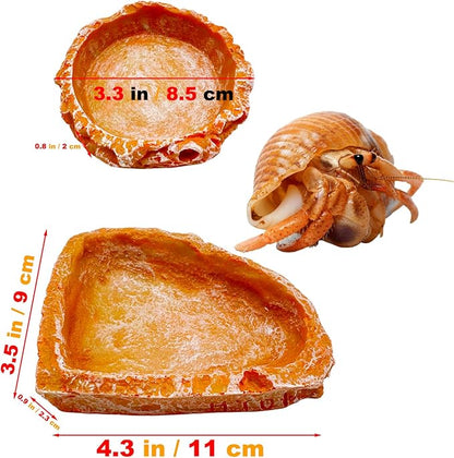 Reptile Water Dish and Food Bowls, 3 Pack Reptile Feeding Terrarium Bowl for Bearded Dragon Lizard Frog Gecko Tortoise Hermit Crab Snail (Orange)