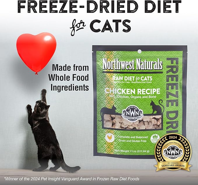 Northwest Naturals Freeze-Dried Chicken Cat & Kitten Food – Bite-Sized Nibbles – Healthy, Limited, Human-Grade Ingredients, All-Natural, High-Protein Raw Diet – Complete & Balanced, Made in USA, 11 oz