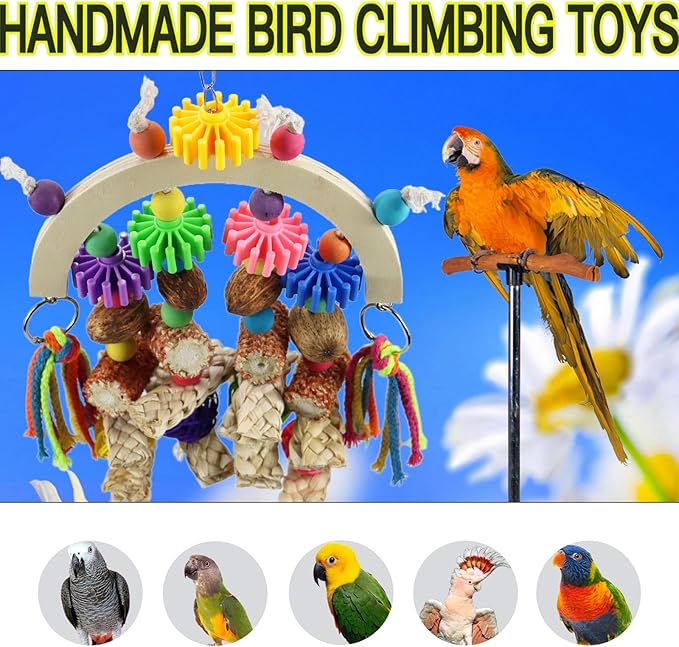 Bird Toys - Natural Corncob Wood & Mango Chew Toys for African Grey Parrots, Lovebirds, Small Parrots, Parakeets
