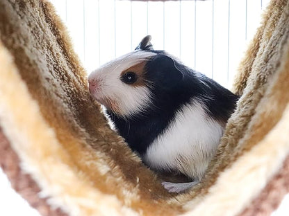 Fleece Winter Warm Rat Hammock, Double Layer Hanging Birds Nest Bed Tent with Warm Fleece, Bird Cage Stand Perch, Sleep Bed Cage Accessories for Rat, Guinea Pig, Chinchilla (Brown)
