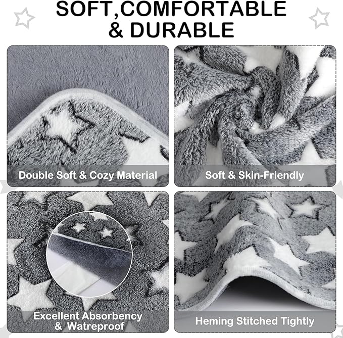 Tudomro 8 Pcs Guinea Pig Bedding Cage Liners Bulk Blankets Small Animal Flannel Throw Bedding Waterproof Absorbent Reusable Pet Pee Sleep Mat Pad Cover for Hamster Ferret(Grey Star,16 x 24 Inch)