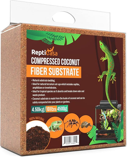 Compressed Coconut Fiber Substrate, 10 lb. Block, Natural Husk Terrarium Bedding, Reptiles, Frogs, Snakes, or Tortoise, Odor and Waste Absorbent Compostable, Organic with High Expansion