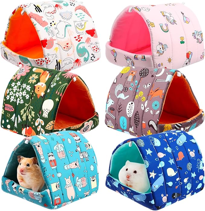 Ripeng 6 Pcs Guinea Pig Hideout Guinea Pig Bed House Rabbit Tunnel Washable Small House Cage Accessories for Hedgehog Mouse Chinchillas Hamster Ferrets Bearded Rats(7.9inch Night in The Forest)