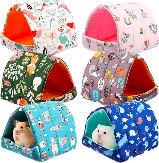 Ripeng 6 Pcs Guinea Pig Hideout Guinea Pig Bed House Rabbit Tunnel Washable Small House Cage Accessories for Hedgehog Mouse Chinchillas Hamster Ferrets Bearded Rats(7.9inch Night in The Forest)
