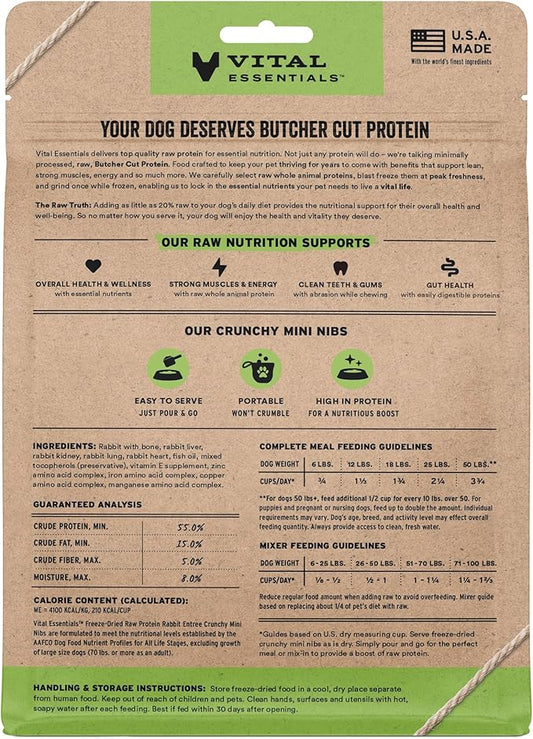 Vital Essentials Freeze-Dried Raw Rabbit Meal or Mixer Dog Food Crunchy Mini Nibs, 5.5 oz