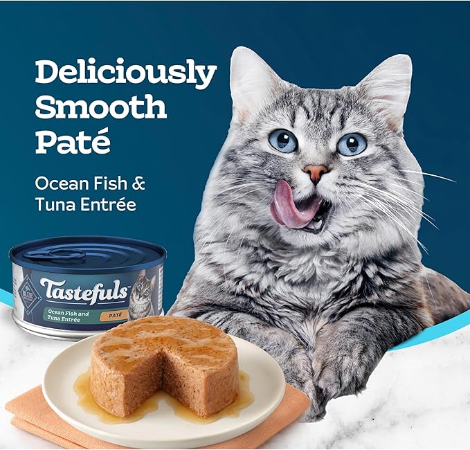 Blue Buffalo Tastefuls Wet Cat Food Paté, Made with Natural Ingredients, Ocean Fish and Tuna Entrée, 5.5-oz Cans (24 Count)