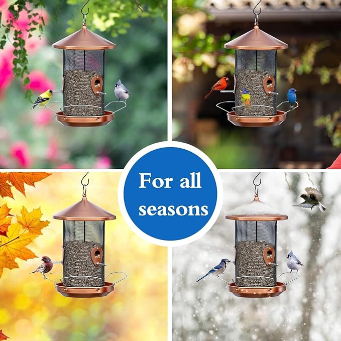 Large Bird Feeders for Outside: 12.6inch Metal for Outdoors Hanging with Copper for Garden Yard Outside Decor Cardinal Finch - Gardening Gifts for Women Men