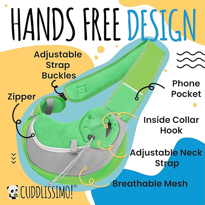 Pet Sling Carrier - Small Dog Puppy Cat Carrying Bag Purse Pouch - for Pooch Doggy Doggie Yorkie Chihuahua Baby Papoose Bjorn - Hiking Travel Front Chest Body Holder Pack to Wear (Green)