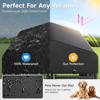 Outdoor Dog Kennel with Roof, Weatherproof Dog Kennel Outside with Removable Doggy Door, Backyard Dog Run Playpen Pet Enclosures for Medium to Small Dogs (4'L x 4'W x 4.6'H)