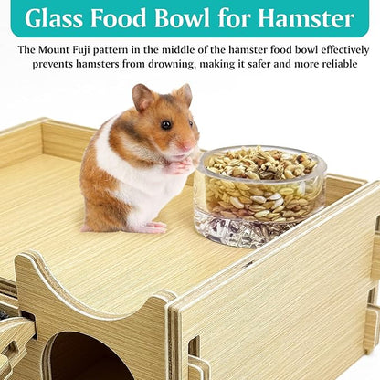 BNOSDM 2Pcs Hamster Food and Water Bowl Mountain Fuji Style Glass Drinking Dwarf Hamster Feeder Anti-Turning Dish for Syrian Hamsters Gerbils Mice Rats or Other Similar-Sized Pets (Colorful)